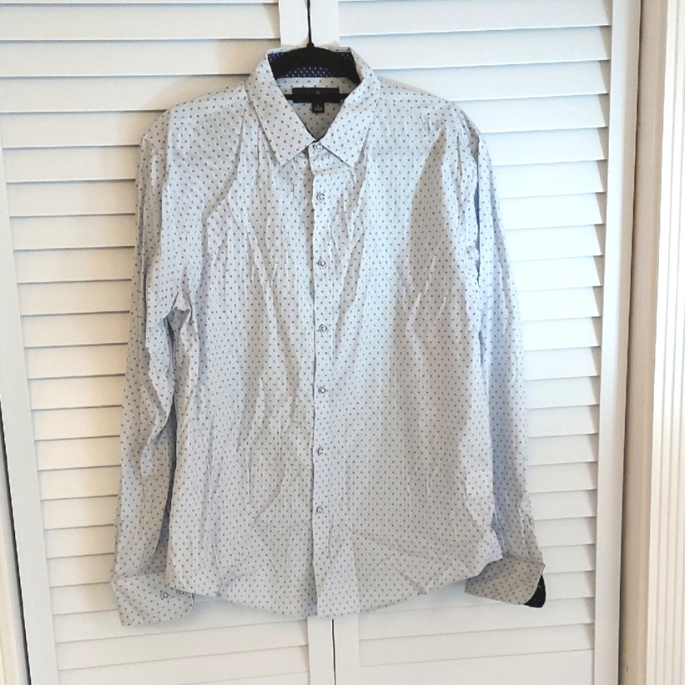 Beverly Hills Polo Club Shirt, Size Large, Buttondown, Pinstripe, White‎ & Blue